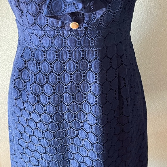 Shoshanna Dress - Sleeveless Navy Ruffled Sheath Dress - Size: 6 - Picture 3 of 10